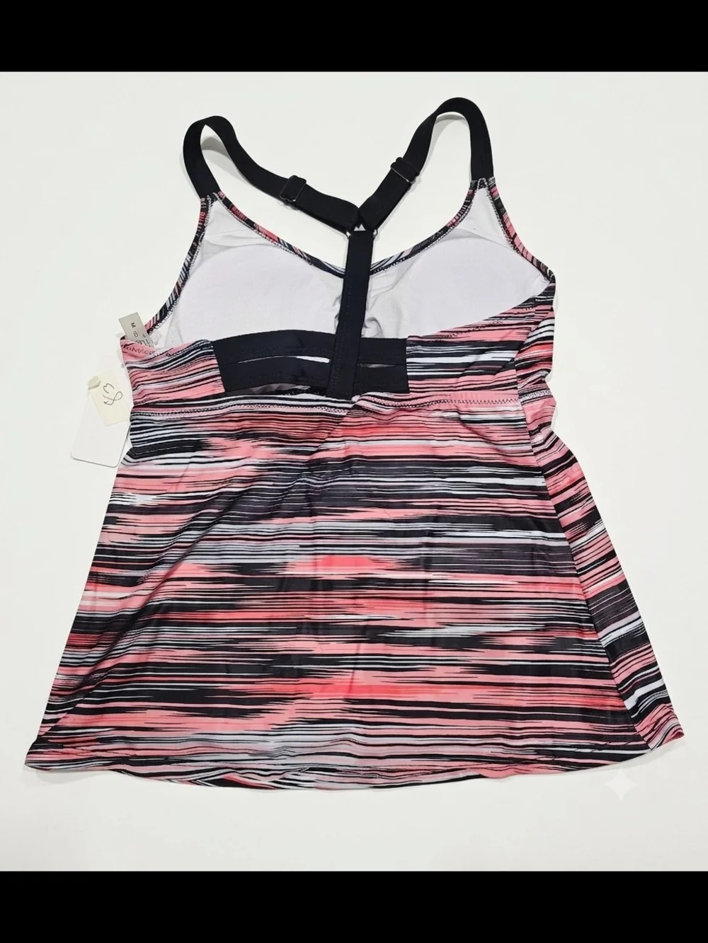 HOLIPICK Womens Pink Black Striped One-Piece Tankini Top